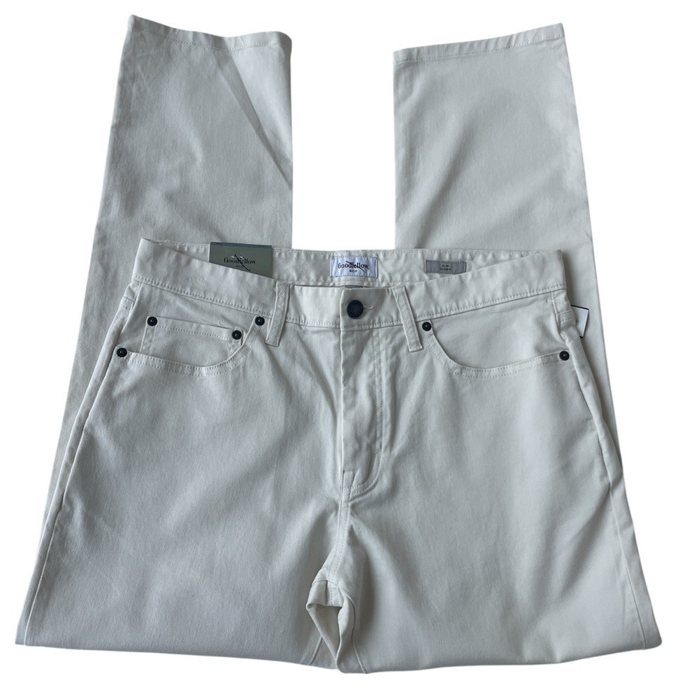 Goodfellow & Co Men's W34 X L30 Slim Fit Pants 5 Pocket Ivory Cotton Spandex NWT